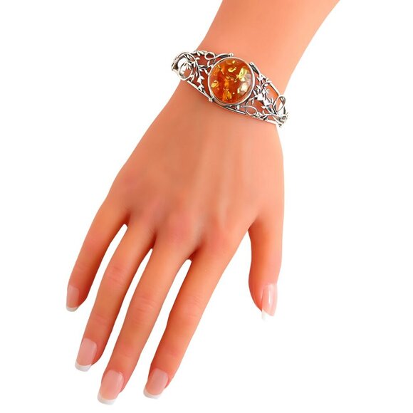 Baltic Amber Handmade Cuff Bracelet in 925 Sterling Silver - Picture 5 of 7